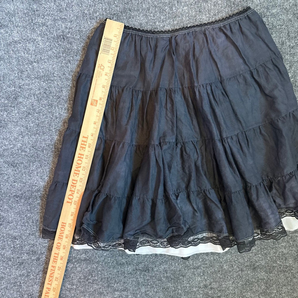 Y2K Julie's Closet Womens Tiered Ruffle Boho Skirt Lace Trim Charcoal Grey Sz M - Picture 8 of 8